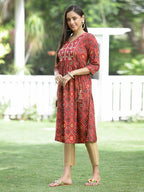 Juniper Red Rayon Festive Printed Flared Kurta For Women - Distacart