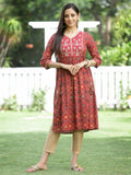 Juniper Red Rayon Festive Printed Flared Kurta For Women - Distacart