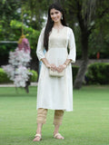 Juniper Women Ivory Rayon Festive Embroidered Flared Kurta - Distacart