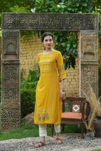 Juniper Mustard Rayon Festive Printed Straight Kurta For Women - Distacart