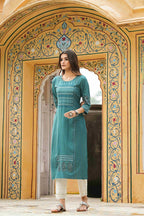Juniper Teal Rayon Festive Printed Straight Kurta For Women - Distacart