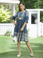 Juniper Blue Rayon Festive Printed Tiered Dress For Women - Distacart