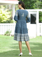 Juniper Blue Rayon Festive Printed Tiered Dress For Women - Distacart