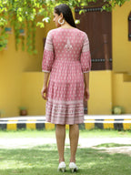 Juniper Onion Pink Rayon Festive Printed Tiered Dress For Women - Distacart