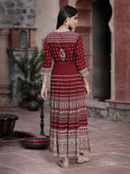 Juniper Women's Maroon Rayon Printed Flared Dress - Distacart