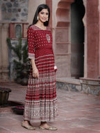 Juniper Women's Maroon Rayon Printed Flared Dress - Distacart