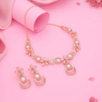 Tehzeeb Creations Rose Gold-Polished Baby Pink Colour Necklace With Stud