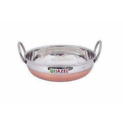 Heavy Gauge Stainless Steel Kadhai Cookware with Copper Bottom and Silver
