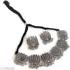 Tehzeeb Creations Women's Silver Colour Oxidised Lotus Design Necklace Set