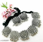 Tehzeeb Creations Women's Silver Colour Oxidised Lotus Design Necklace Set