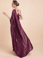 Sangria Burgundy Embellished Sequinned Pure Georgette Saree - Distacart