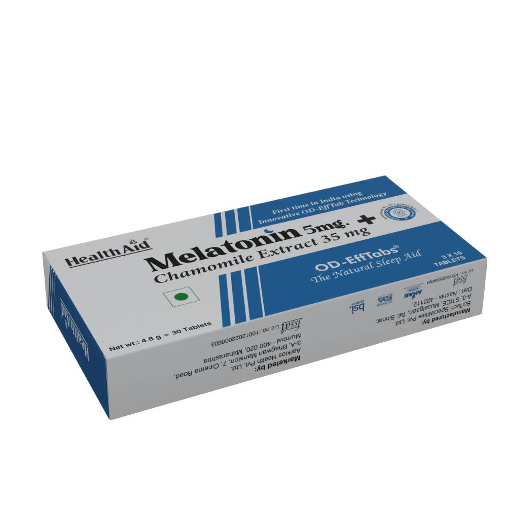 HealthAid Melatonin 5 mg + Chamomile Extract 35 mg OD Effervescent Tablets - Distacart