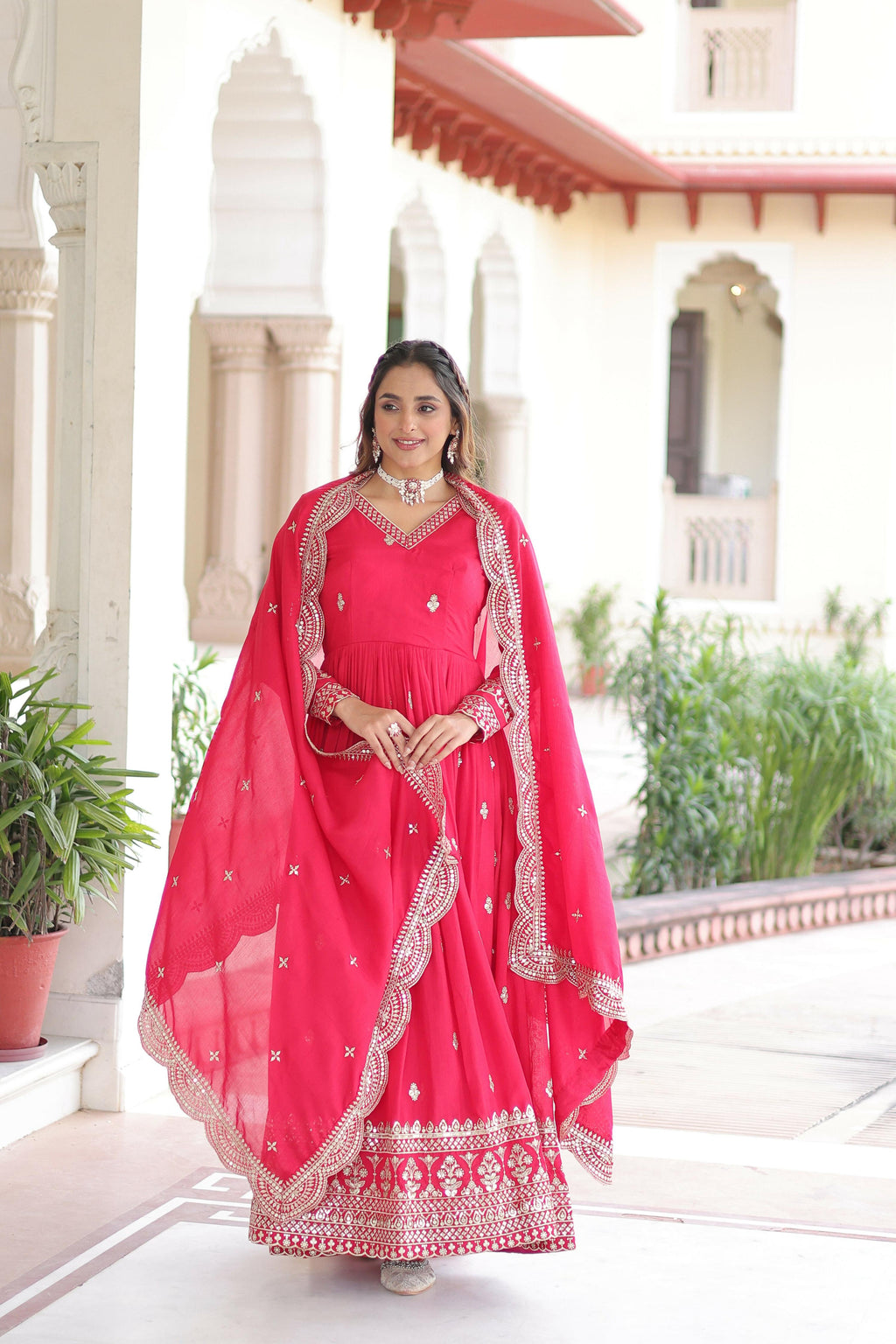 Joban Fashion Pink Readymade Kurta Set With Sequence embroidery Work - Distacart