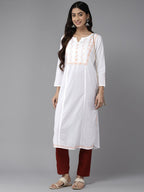 ADA Ethnic Motifs Embroidered Chikankari White Romance Kurta
