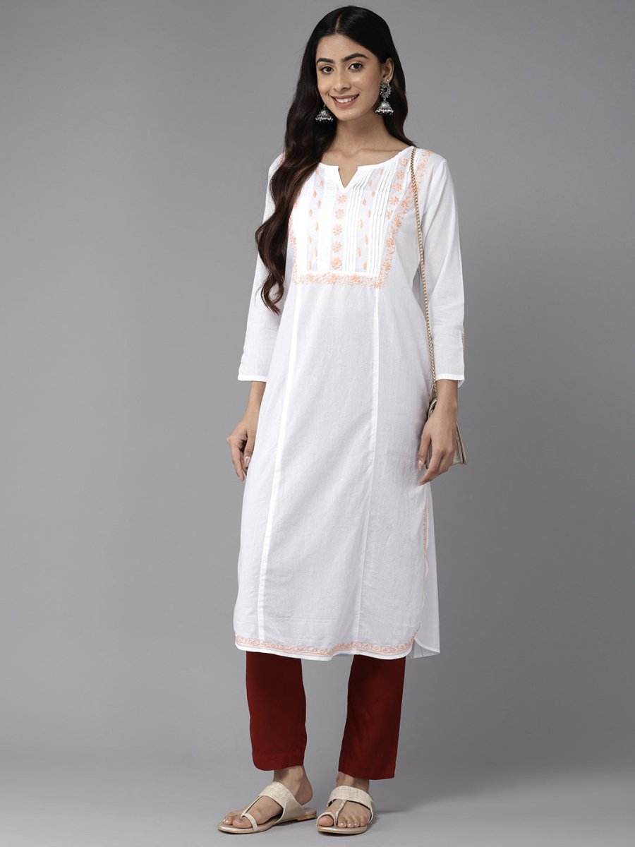 ADA Ethnic Motifs Embroidered Chikankari White Romance Kurta