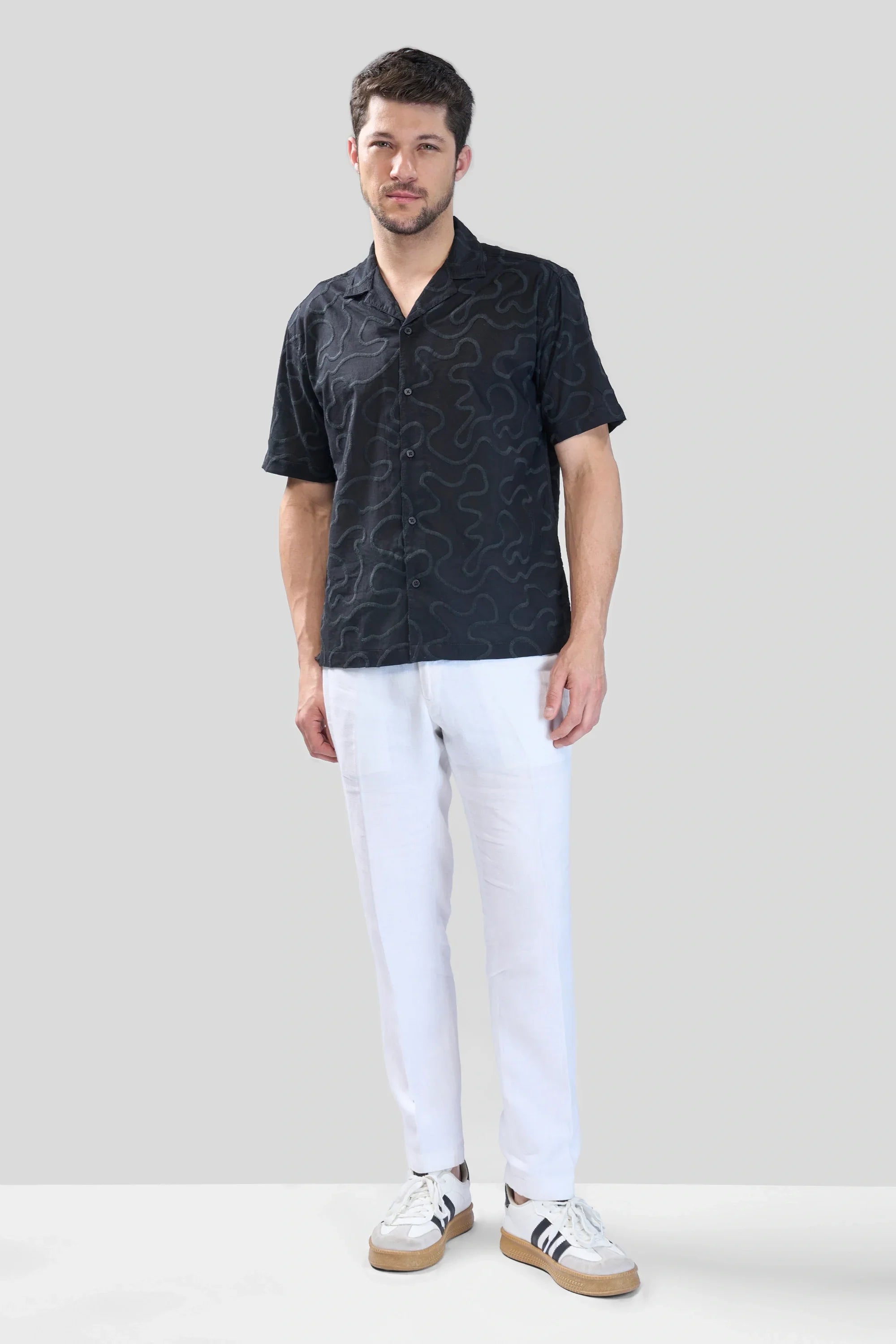 Xkind Black Embroidered Relaxed Fit Shirt