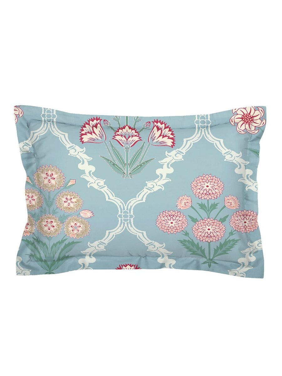 AEROHAVEN Premium Blue & Pink Ethnic Motifs Cotton 300 TC King Bedsheet & 2 Pillow Covers
