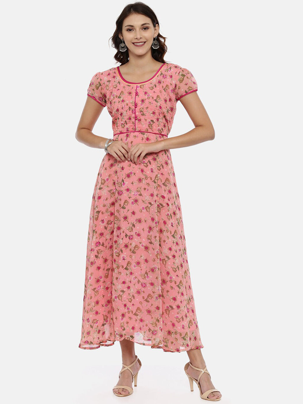 Souchii Women Pink Printed Fit And Flare Beautiful Dress - Distacart