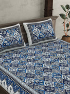 JAIPUR FABRIC Festival Waves Blue & White Cotton 210 TC Queen Bedsheet & 2 Pillow Covers