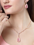 NVR Women's Rose Gold Artificial Stones Studded Handcrafted Jewellery Set
