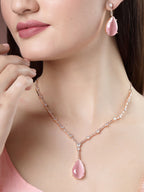 NVR Women's Rose Gold Artificial Stones Studded Handcrafted Jewellery Set