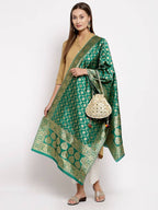 Myshka Women's Green Silk Print Casual Dupatta