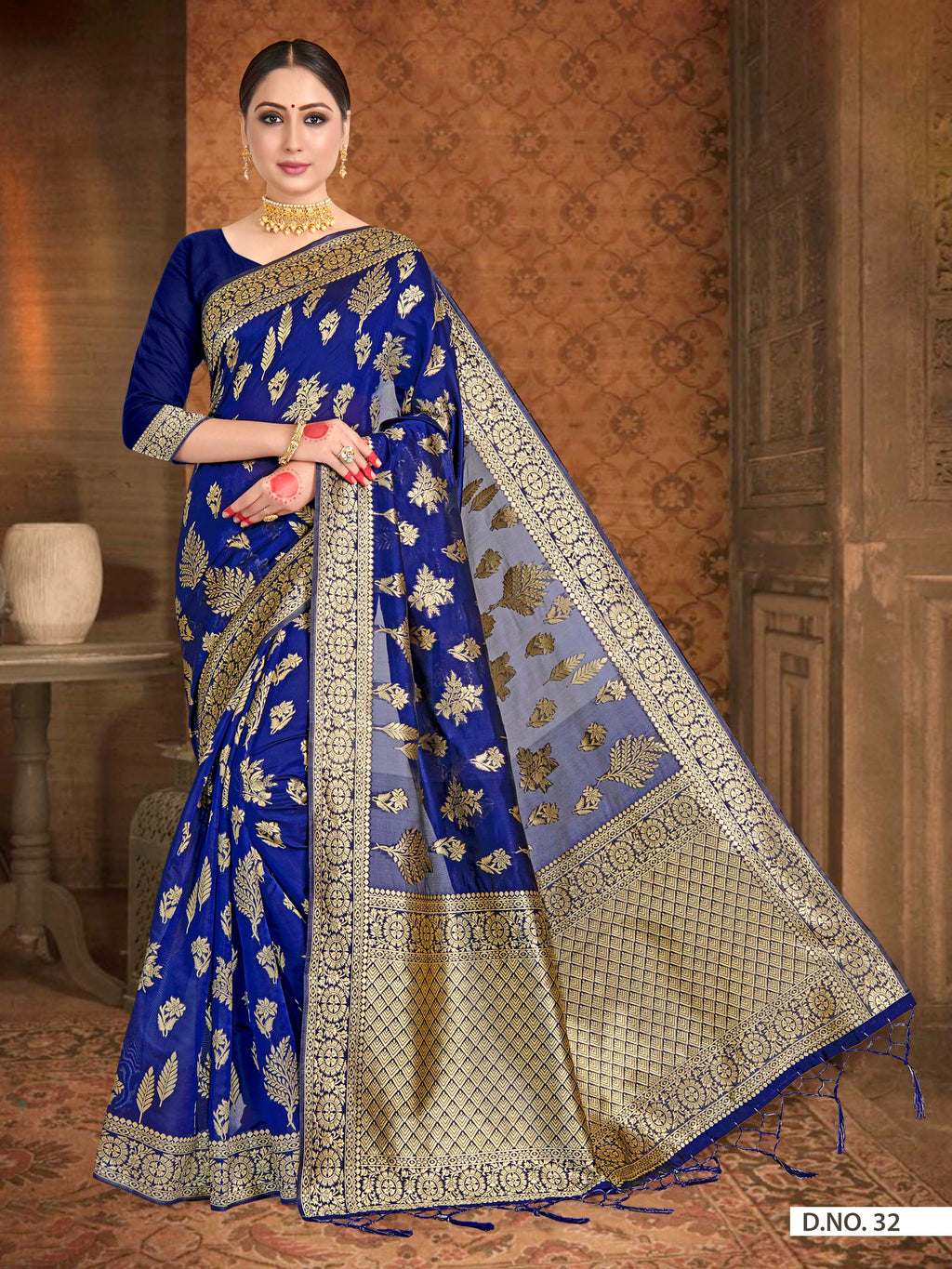 Vardha Navy Blue Woven Banarasi Saree