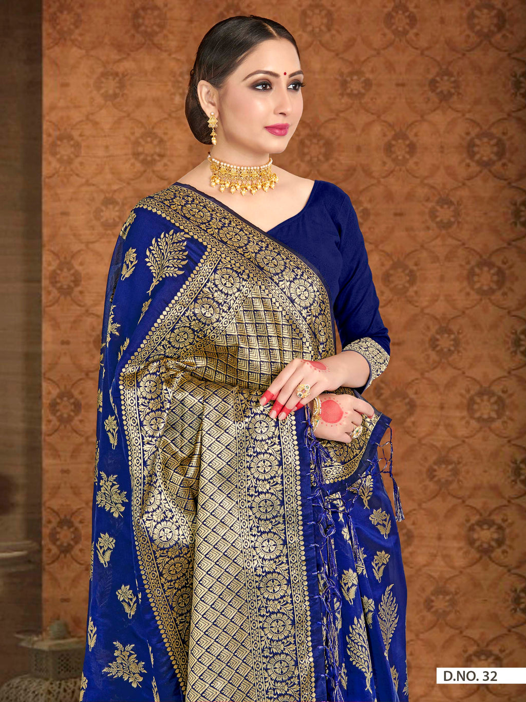 Vardha Navy Blue Woven Banarasi Saree