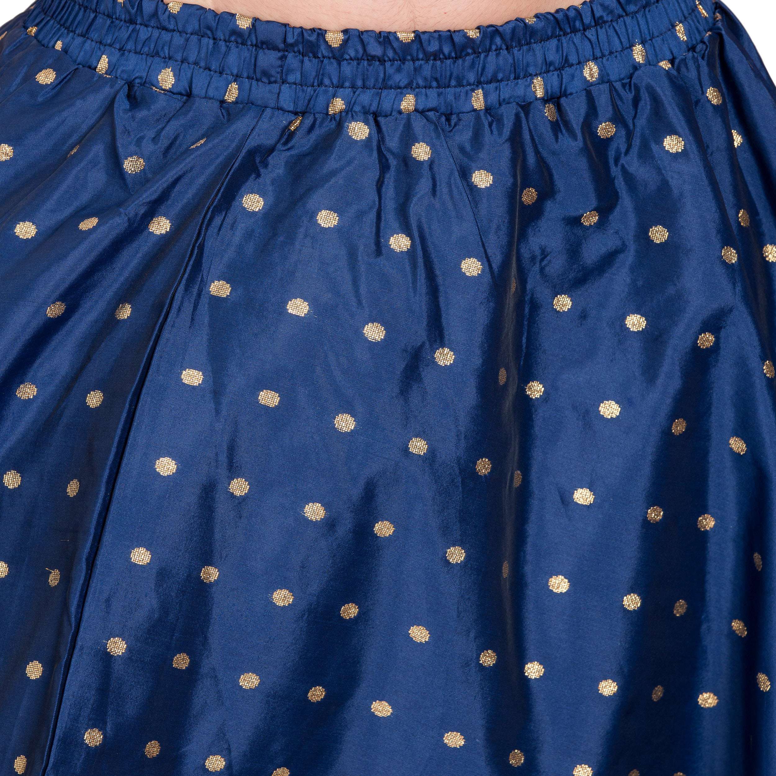 PAVONINE Navy Blue Color Golden Zari Work Satan Fabric Maxi Skirt For Women - Distacart