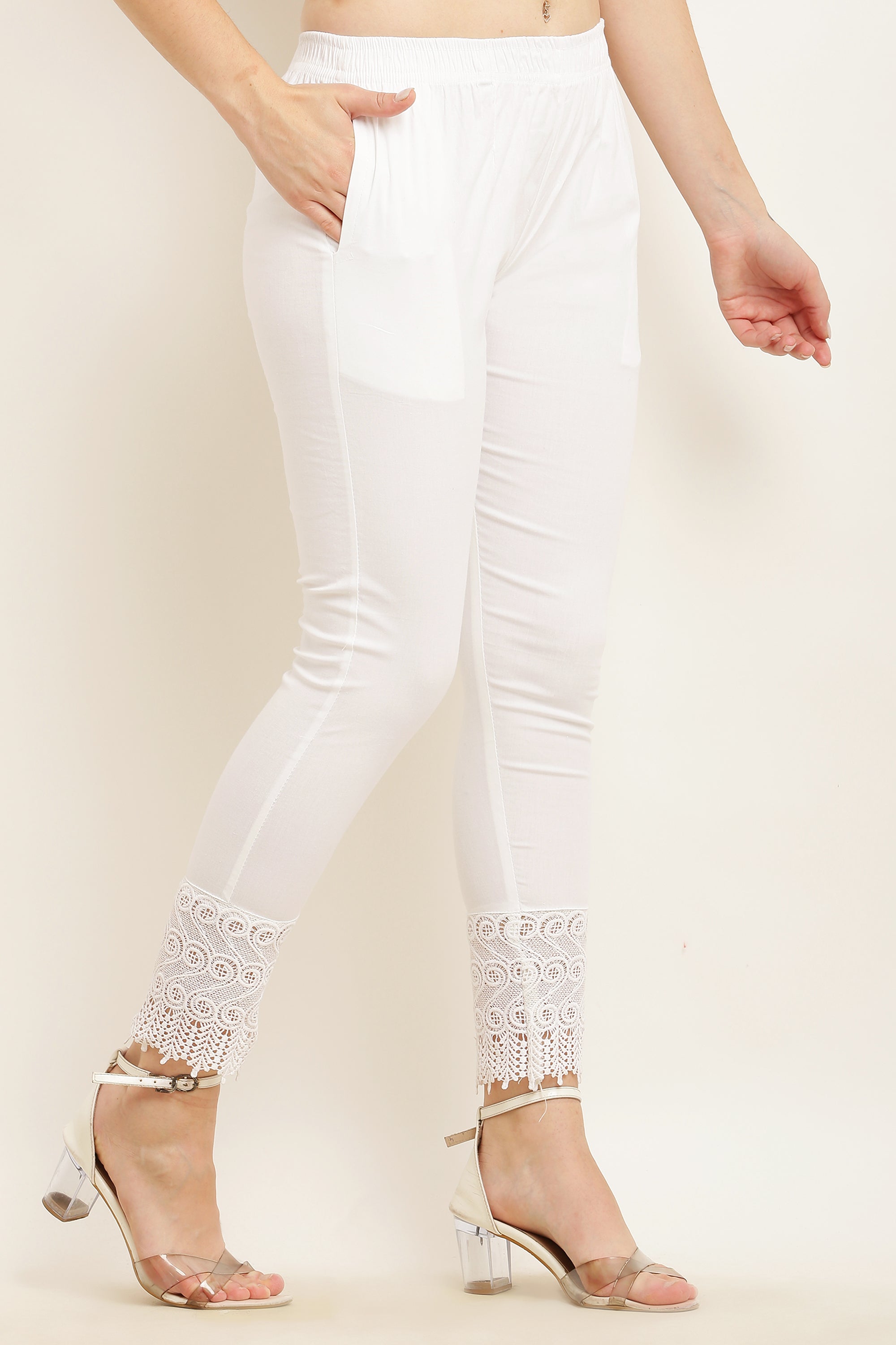 PAVONINE White Color S Kirosia Lace Hem Cotton Fabric Palazzo For Women - Distacart