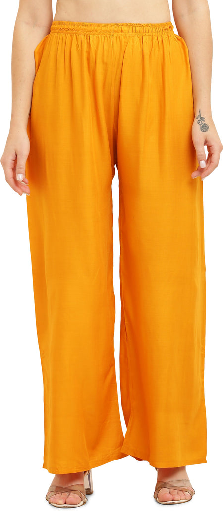 PAVONINE Mustard Color Straight Fit Rayon Fabric Palazzo