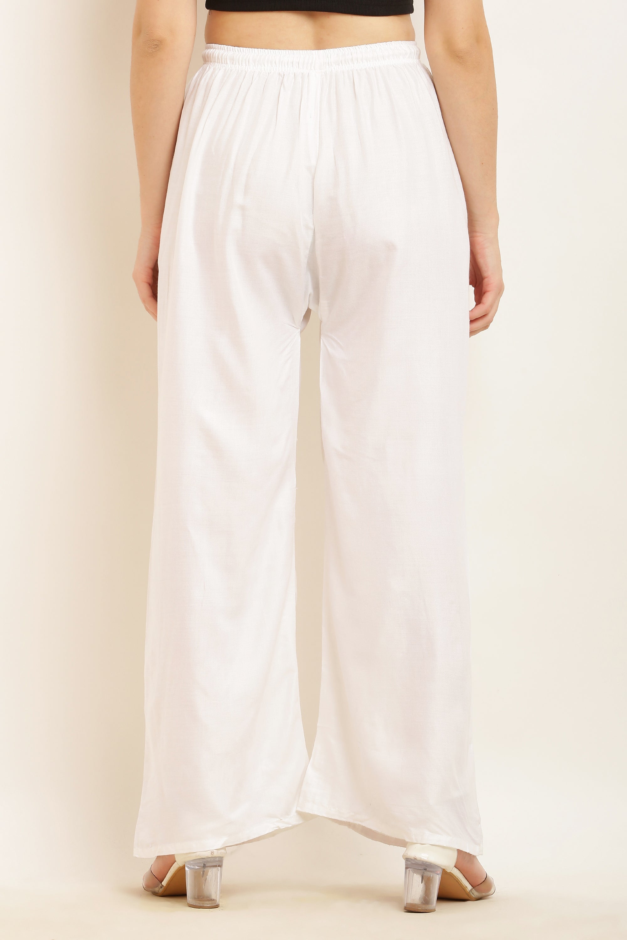 PAVONINE White Color Straight Fit Rayon Fabric Palazzo - Distacart