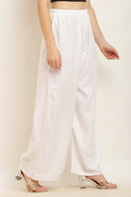 PAVONINE White Color Straight Fit Rayon Fabric Palazzo - Distacart