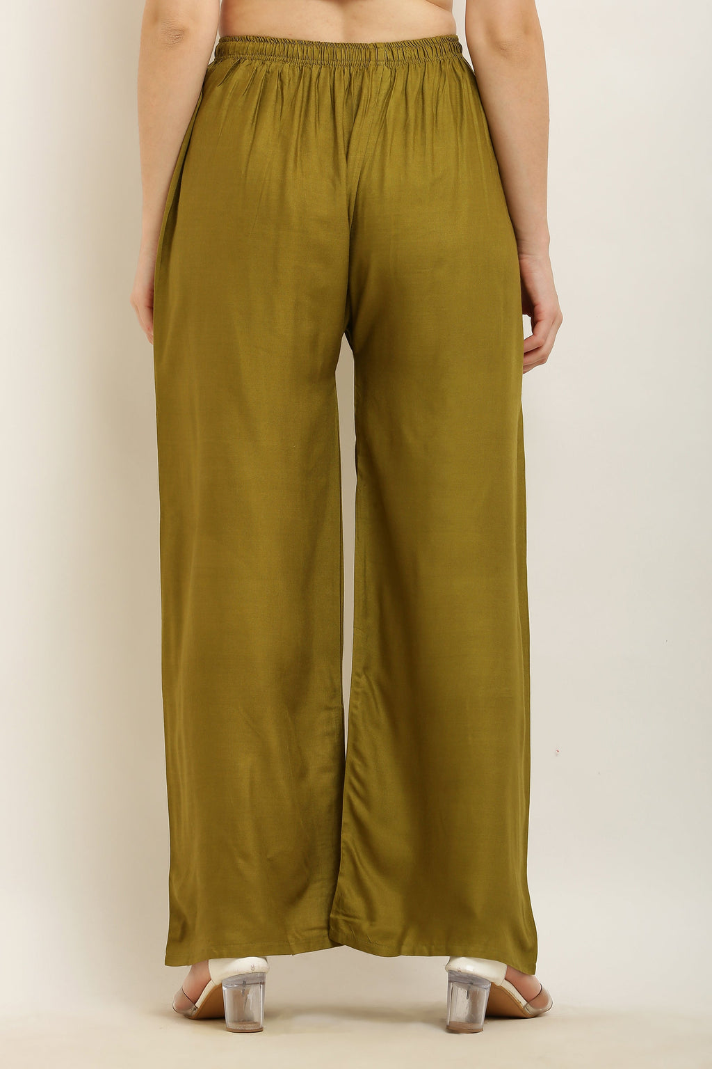 PAVONINE Mehandi Green Color Straight Fit Rayon Fabric Palazzo - Distacart