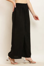 PAVONINE Black Color Straight Fit Rayon Fabric Palazzo - Distacart