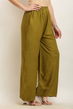 PAVONINE Mehandi Green Color Straight Fit Rayon Fabric Palazzo - Distacart