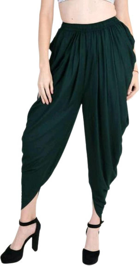 PAVONINE Bottle Green Color Solid Beetel Rayon Fabric Patiala For Women & Girls