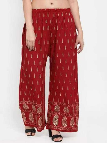 PAVONINE Maroon Color Rayon Fabric Bhutta Print Palazzo For Women