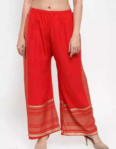 PAVONINE Red Color Rayon Fabric Side Print Palazzo For Women