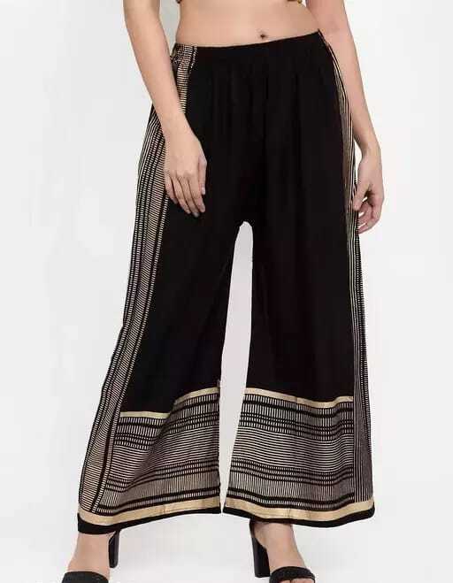PAVONINE Black Color Rayon Fabric Side Print Palazzo For Women - Distacart