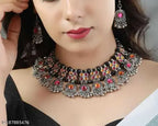 Tehzeeb Creations Women's Multi Colour Meenakari Oxidised Necklace Set
