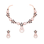 Tehzeeb Creations Rose Gold-Polished Black Colour Necklace With Stud