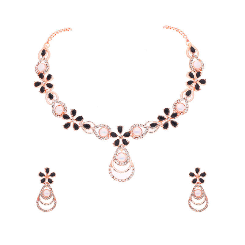 Tehzeeb Creations Rose Gold-Polished Black Colour Necklace With Stud