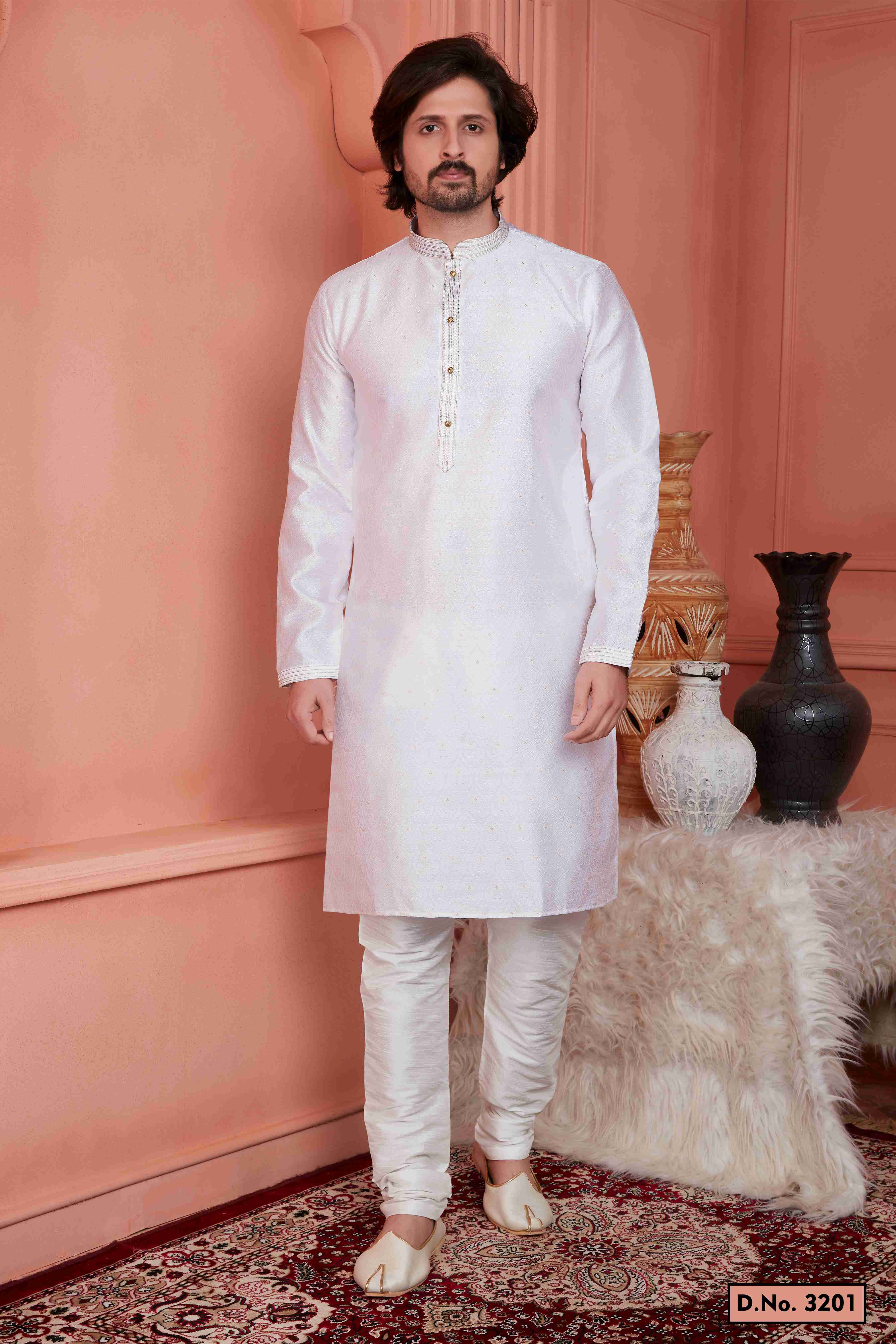 Raivat Ethnic Jacquard Silk Barcode Pintux Work Kurta Pajama In Baby Pink Colour - Distacart