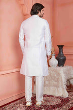 Raivat Ethnic Jacquard Silk Barcode Pintux Work Kurta Pajama In Baby Pink Colour - Distacart