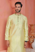 Raivat Ethnic Jacquard Banarasi Silk Pintux Work Kurta Pajama In Yellow Colour - Distacart