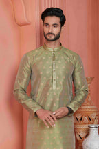 Raivat Ethnic Jacquard Banarasi Silk Pintux Work Kurta Pajama In Green Colour - Distacart