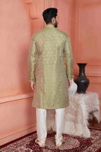 Raivat Ethnic Jacquard Banarasi Silk Pintux Work Kurta Pajama In Green Colour - Distacart