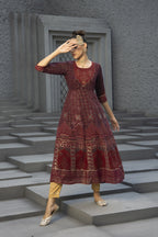 Juniper Maroon Georgette Festive Printed Anarkali Flared Anarkali Kurta For Women - Distacart