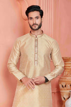 Raivat Ethnic Jacquard Banarasi Silk Pintux Work Kurta Pajama In Beige Colour - Distacart